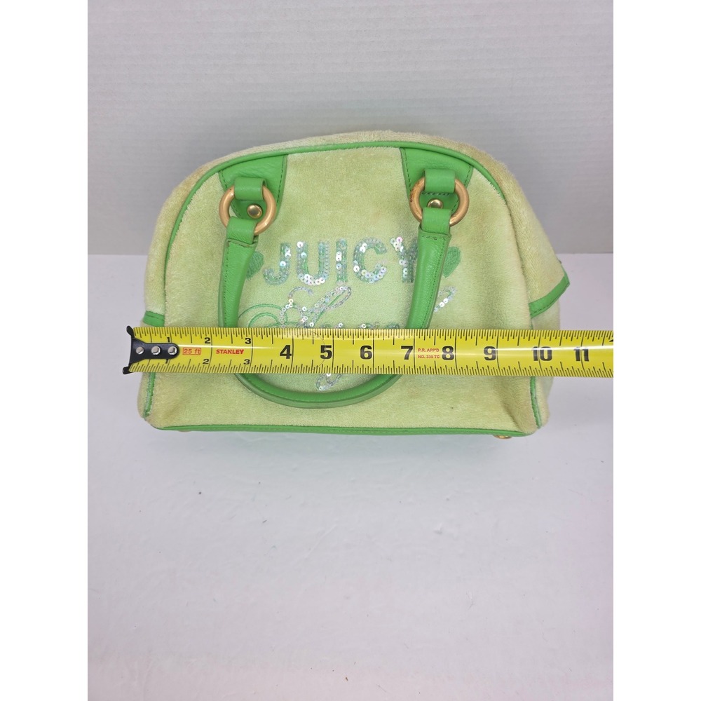 Rare Juicy Couture Vintage Velour Bowler Lime Green Sequin Juicy Angel Y2K bag - Picture 10 of 11